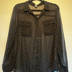 Old Navy Black Sheer Polka Dot Button Down Blouse Size Large